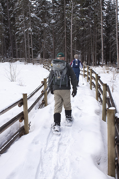 Snowshoeing at the start of the interpretive trail