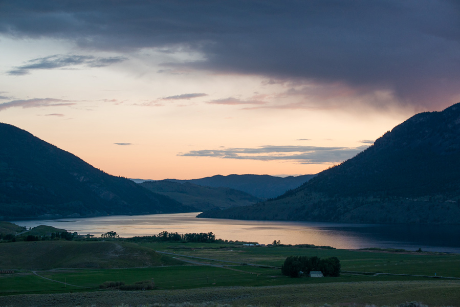 As the sun set we drove up to the Douglas Lake Plateau, with the beautiful vista of Nicola Lake and the Quilchena Ranch below us.  Photo: © Ian Routley.